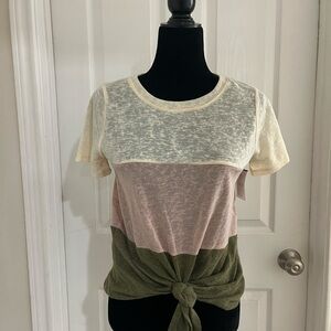 Women's Colorblock Tie-Front Tee in Cream, Pink & Olive